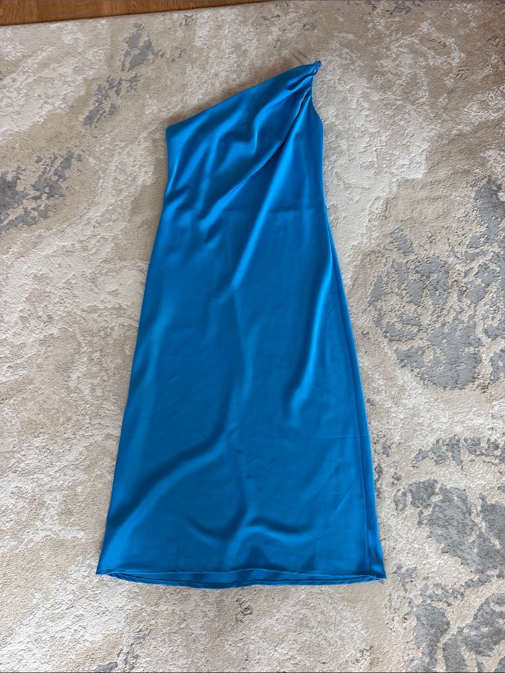 Asymmetric One-Shoulder Satin Dress in Bright Blue